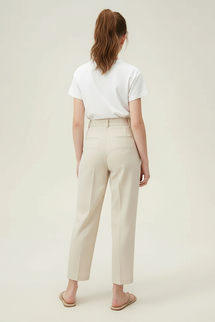 Pantalon Beige Taille Haute Plissé Décontracté Femme - Polyester - vue 2