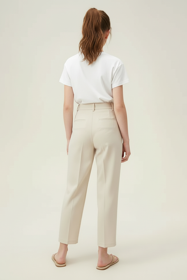 Pantalon Beige Taille Haute Plissé Décontracté Femme - Polyester - vue 2