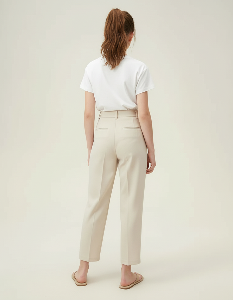 Pantalon Beige Taille Haute Plissé Décontracté Femme - Polyester - vue 2