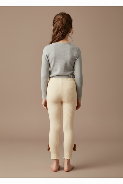 Pantalon Beige Côtelé Nœuds Fille Confortable - Cordé - vue 2