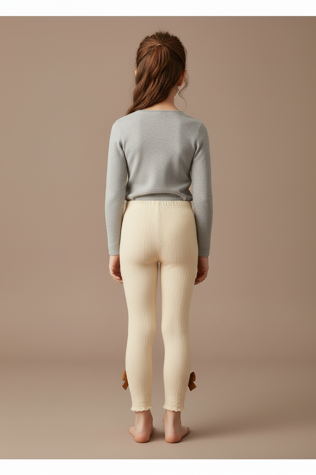 Pantalon Beige Côtelé Nœuds Fille Confortable - Cordé - vue 2