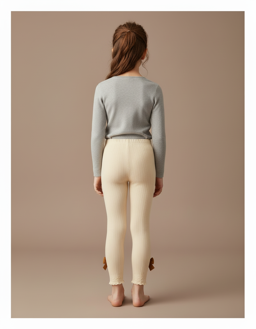 Pantalon Beige Côtelé Nœuds Fille Confortable - Cordé - vue 2
