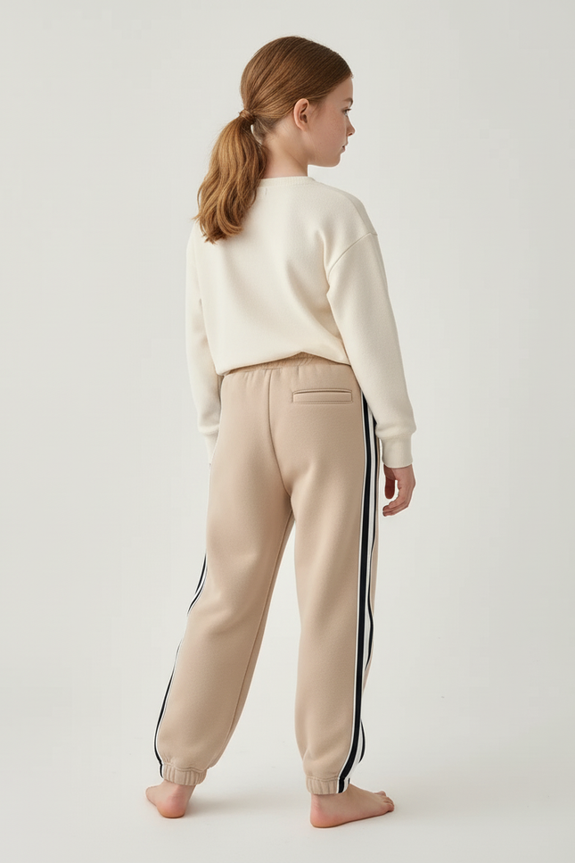 Pantalon Beige Molletonné Rayures Sport Enfant - vue 2