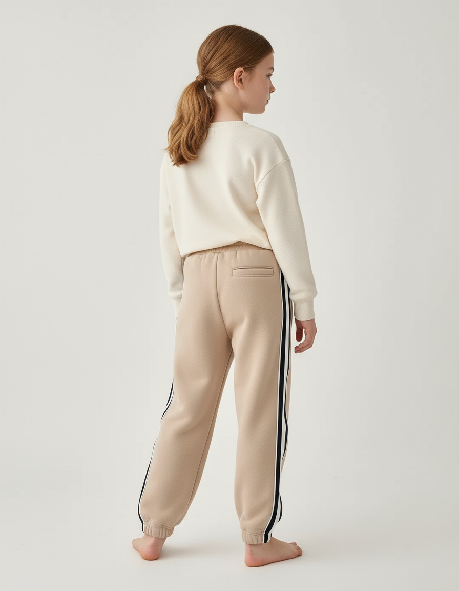 Pantalon Beige Molletonné Rayures Sport Enfant - vue 2