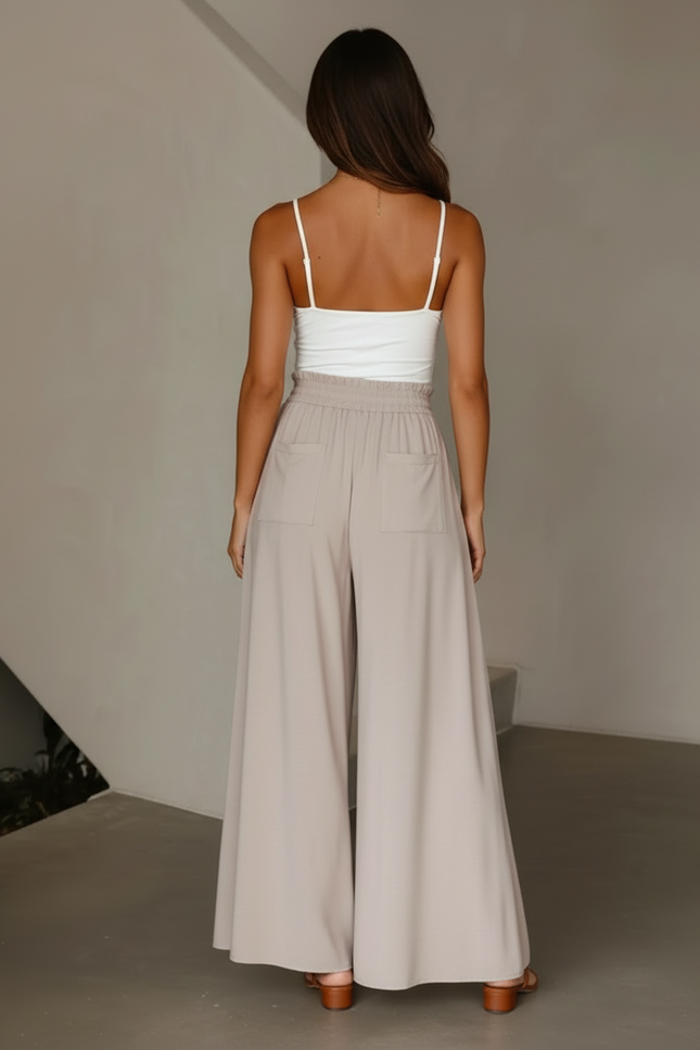 Pantalon Beige Fluide Ample Taille Haute Décontracté - Viscose - vue 2