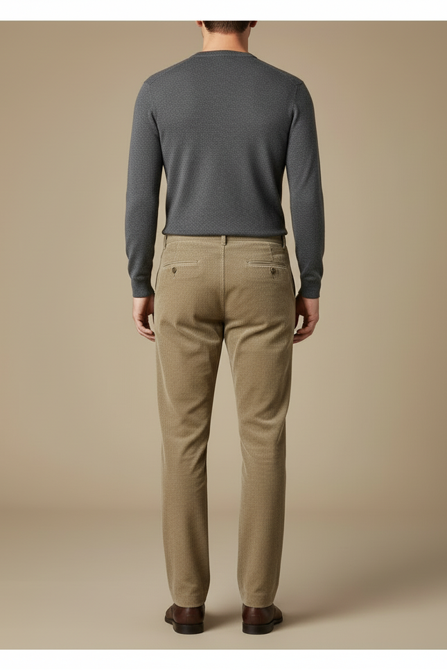 Pantalon Beige Côtelé Droit Homme Décontracté Classique - Cordé - vue 2