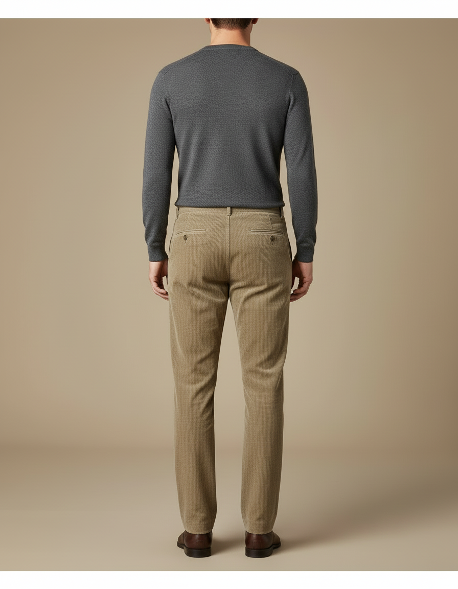 Pantalon Beige Côtelé Droit Homme Décontracté Classique - Cordé - vue 2