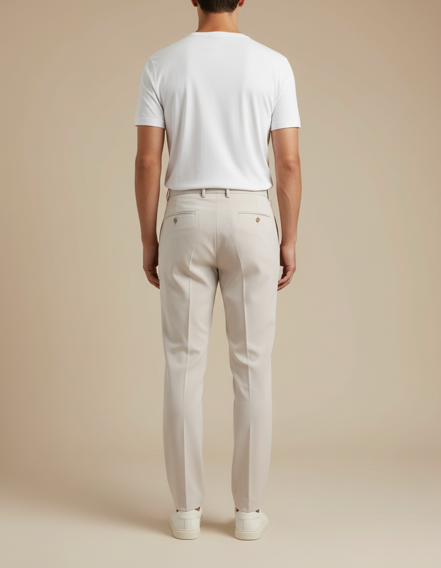 Pantalon Beige Plissé Élégant Homme Décontracté Classique - Gabardine - vue 2