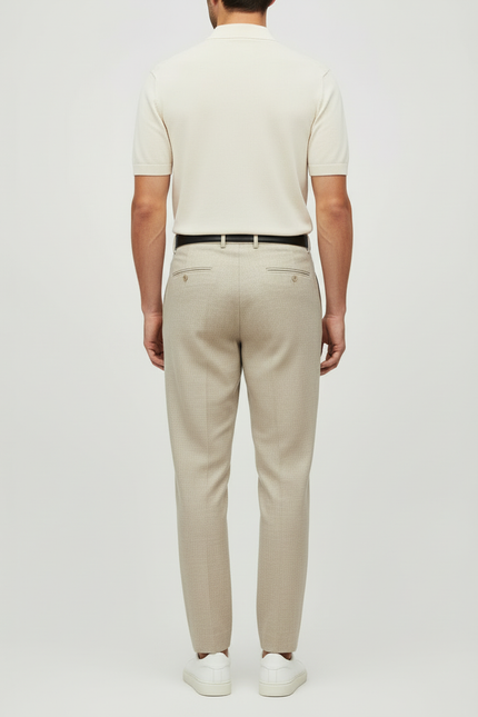 Pantalon Beige Plissé Décontracté Élégant Homme - Laine - vue 2