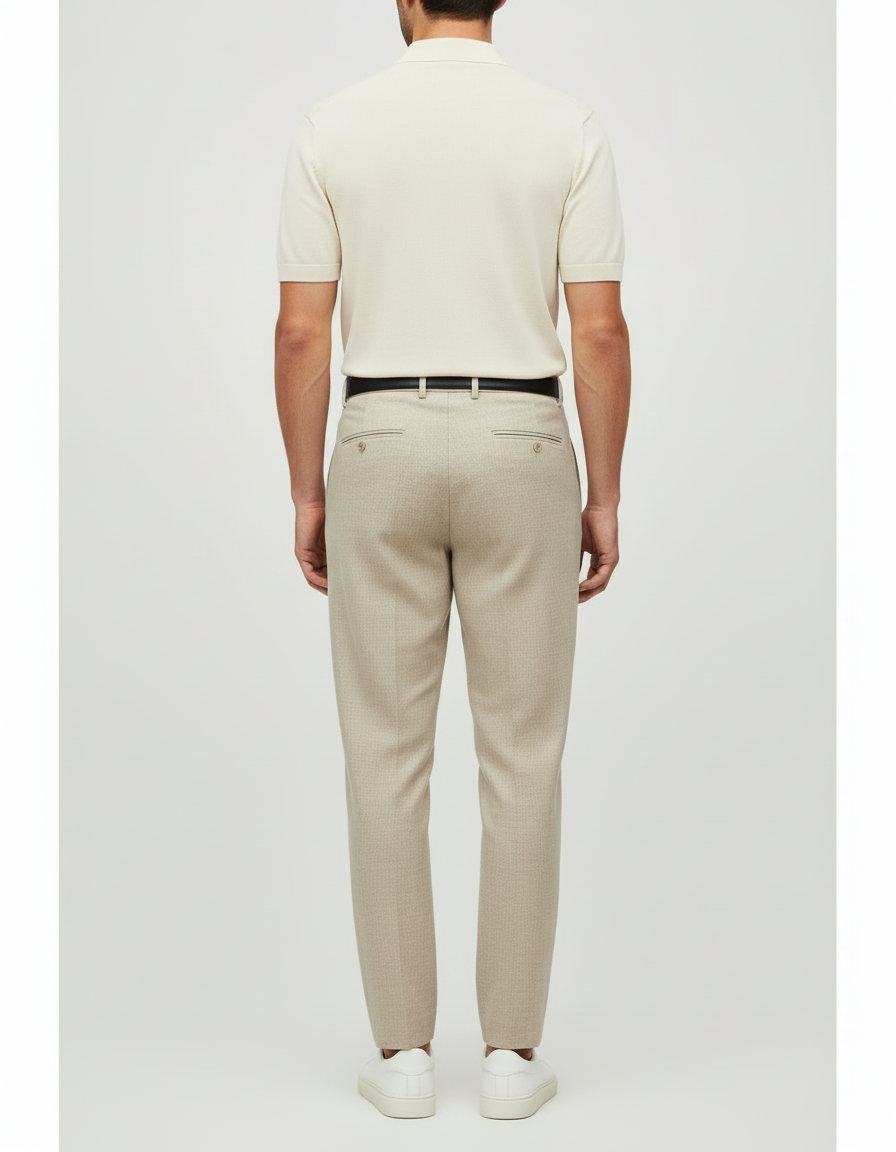 Pantalon Beige Plissé Décontracté Élégant Homme - Laine - vue 2