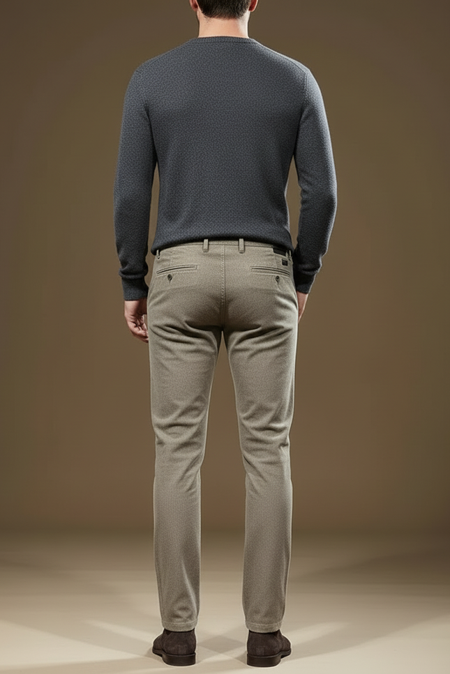 Pantalon Beige Homme Slim Motif Discret Hiver Élégant - Kaki Tweed - vue 2