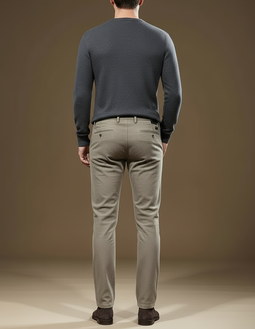 Pantalon Beige Homme Slim Motif Discret Hiver Élégant - Kaki Tweed - vue 2