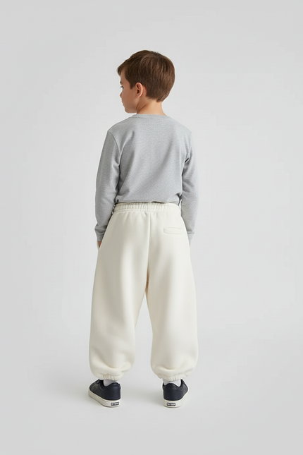 Pantalon Beige Ample Molletonné Surpiqûres Enfant Garçon - vue 2