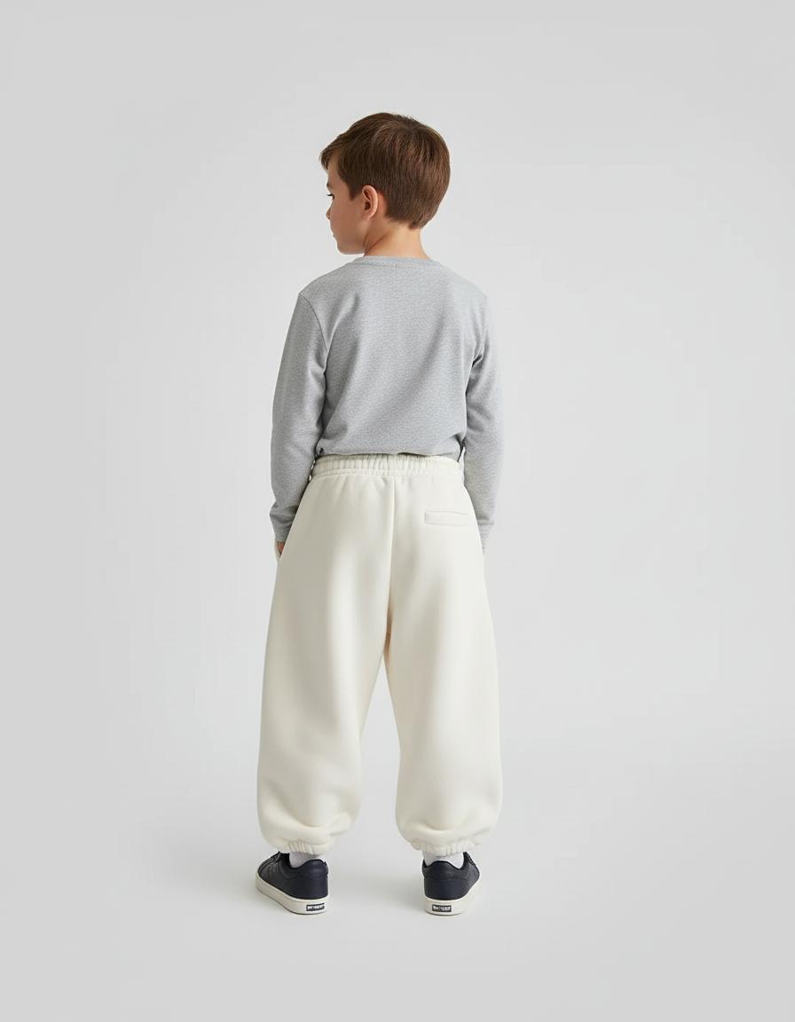 Pantalon Beige Ample Molletonné Surpiqûres Enfant Garçon - vue 2