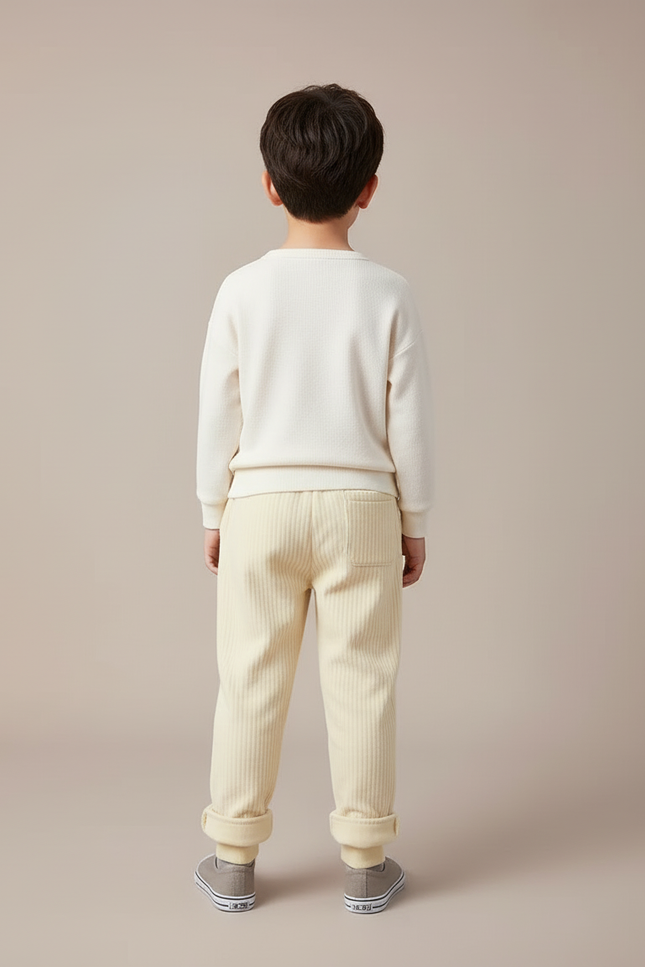 Pantalon Beige Côtelé Épais Décontracté Enfant - Jaune Cordé - vue 2