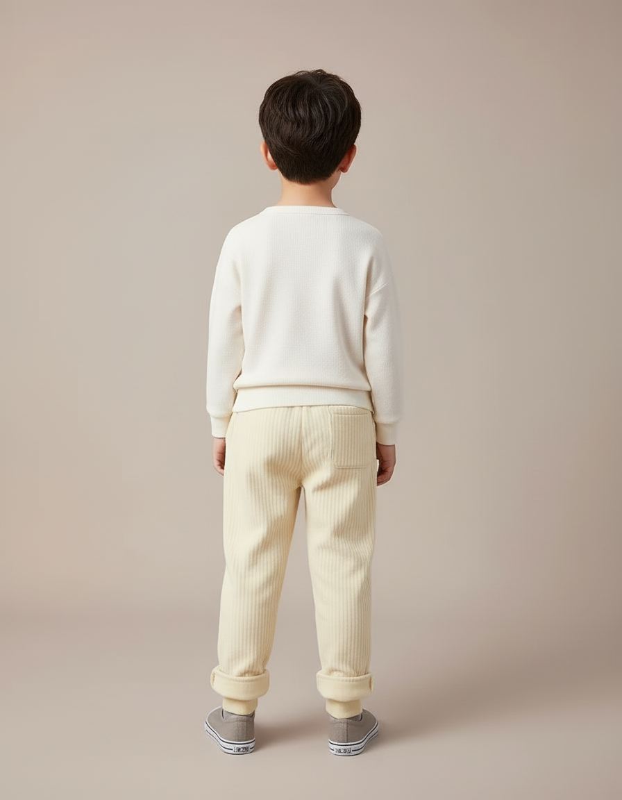 Pantalon Beige Côtelé Épais Décontracté Enfant - Jaune Cordé - vue 2