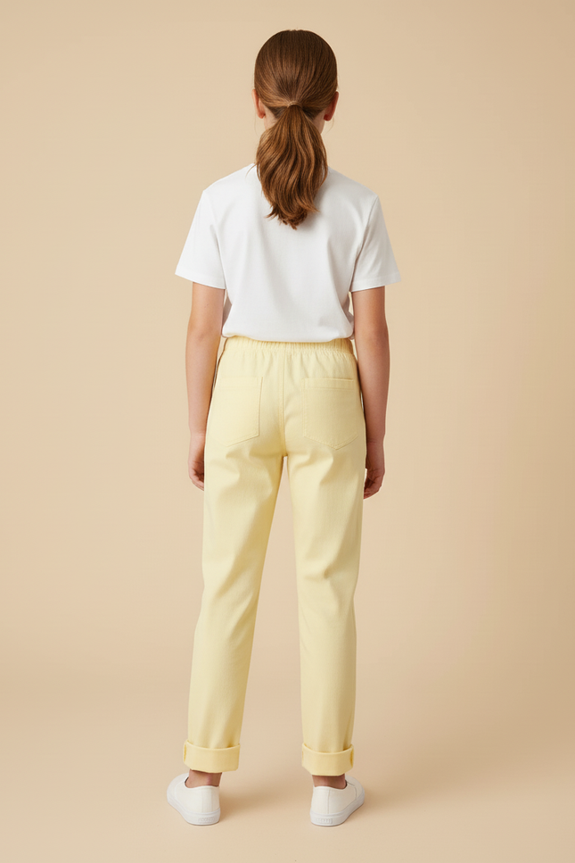 Pantalon Beige Enfant Coton Jaune Clair Cheville - vue 2
