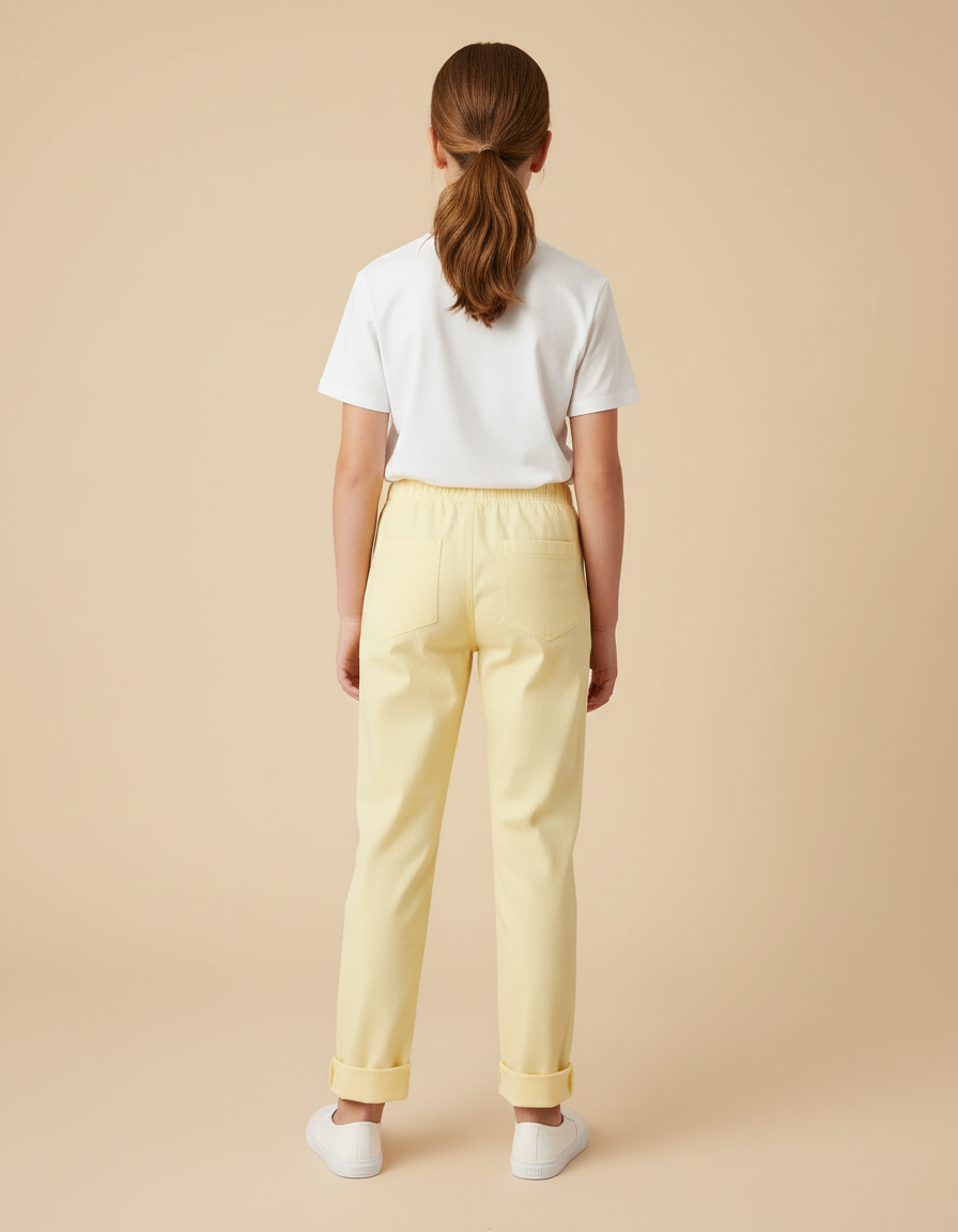 Pantalon Beige Enfant Coton Jaune Clair Cheville - vue 2