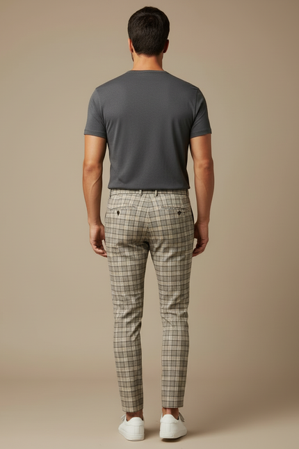 Pantalon Carreaux Homme Beige - Polyester - vue 2