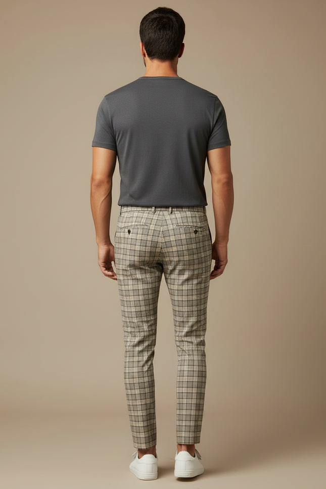 Pantalon Carreaux Homme Beige - Polyester - vue 2