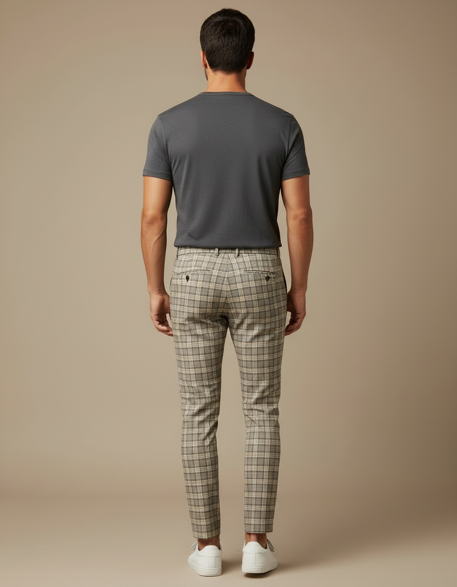 Pantalon Carreaux Homme Beige - Polyester - vue 2