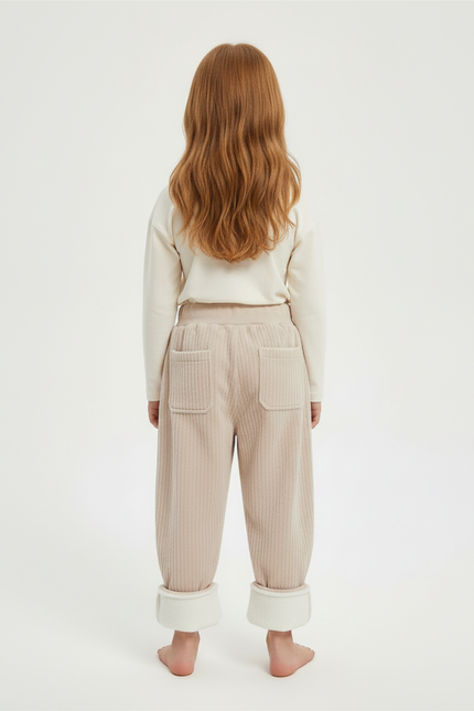 Pantalon Beige Côtelé Ample Doublé Hiver Enfant - Cordé - vue 2
