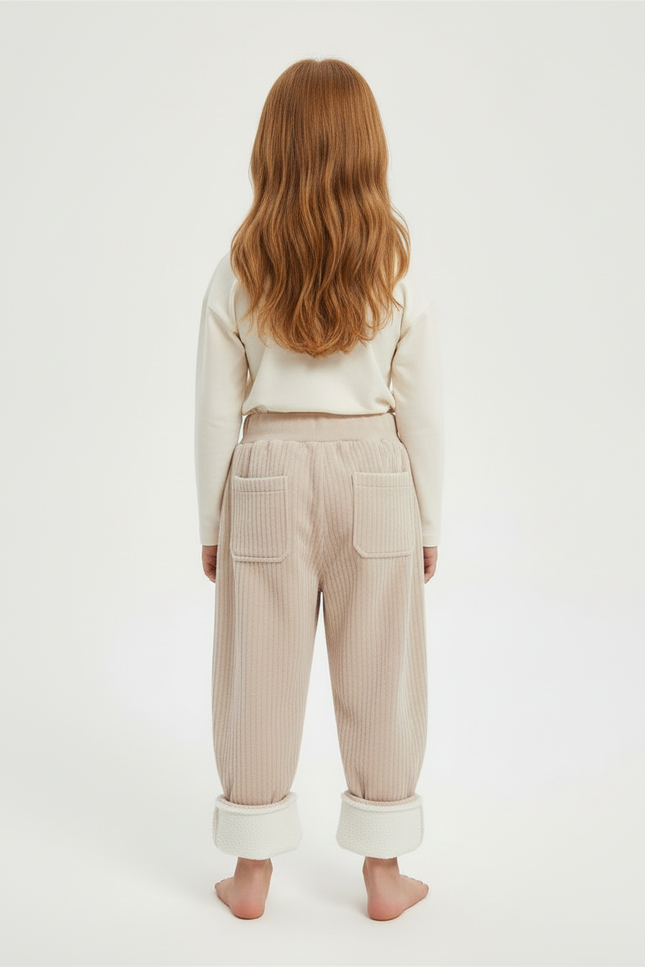 Pantalon Beige Côtelé Ample Doublé Hiver Enfant - Cordé - vue 2
