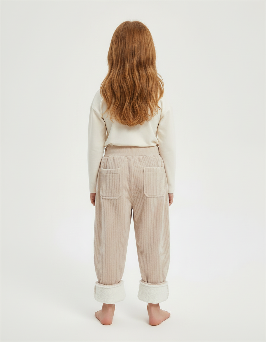 Pantalon Beige Côtelé Ample Doublé Hiver Enfant - Cordé - vue 2