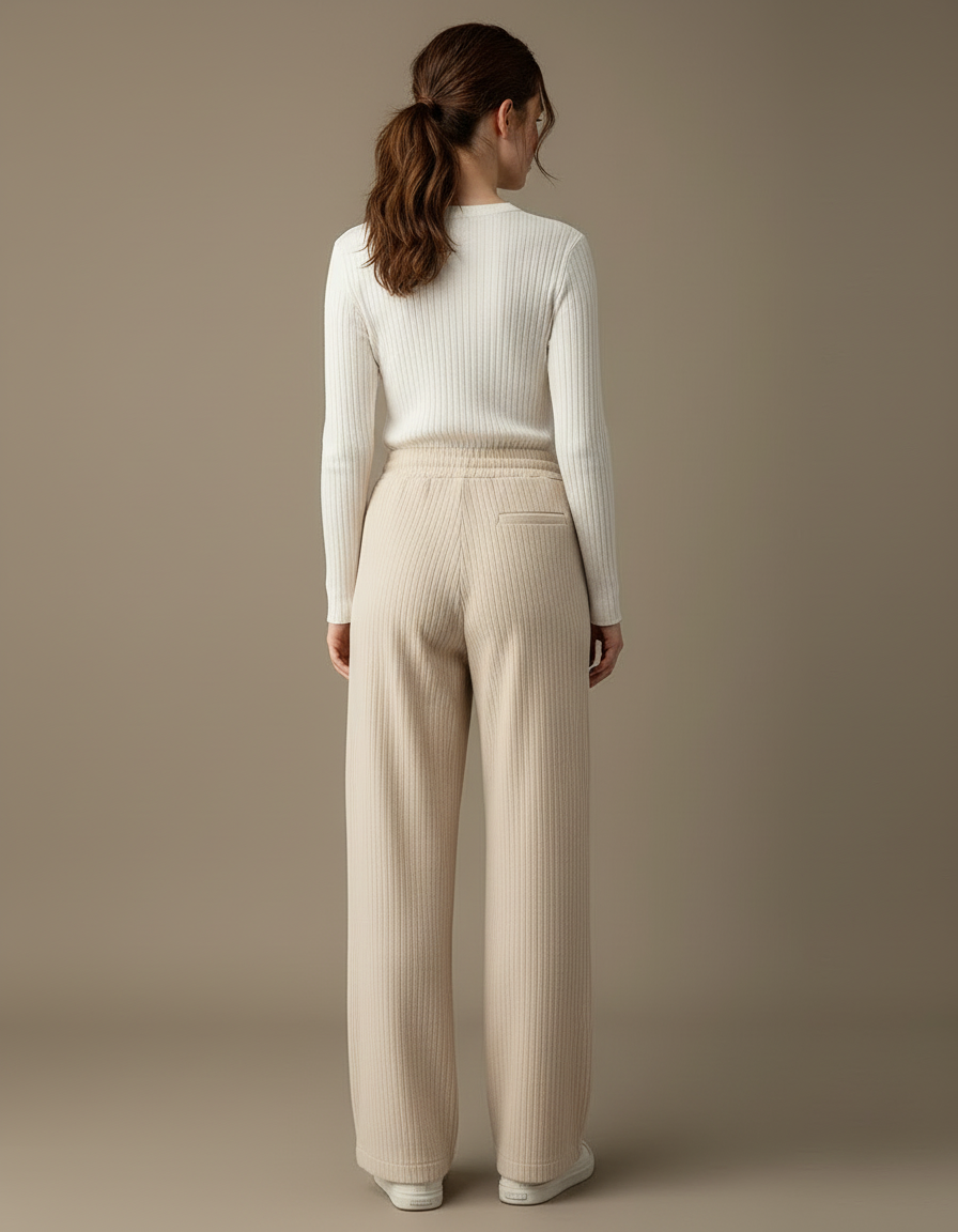 Pantalon Beige Côtelé Ample Droit Cordon - Maille - vue 2