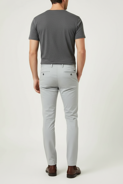 Pantalon Beige Slim Fit Uni Décontracté Coton Homme - Gris - vue 2