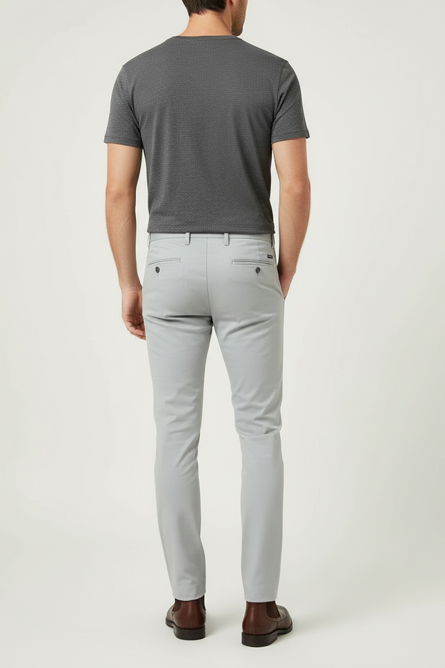 Pantalon Beige Slim Fit Uni Décontracté Coton Homme - Gris - vue 2