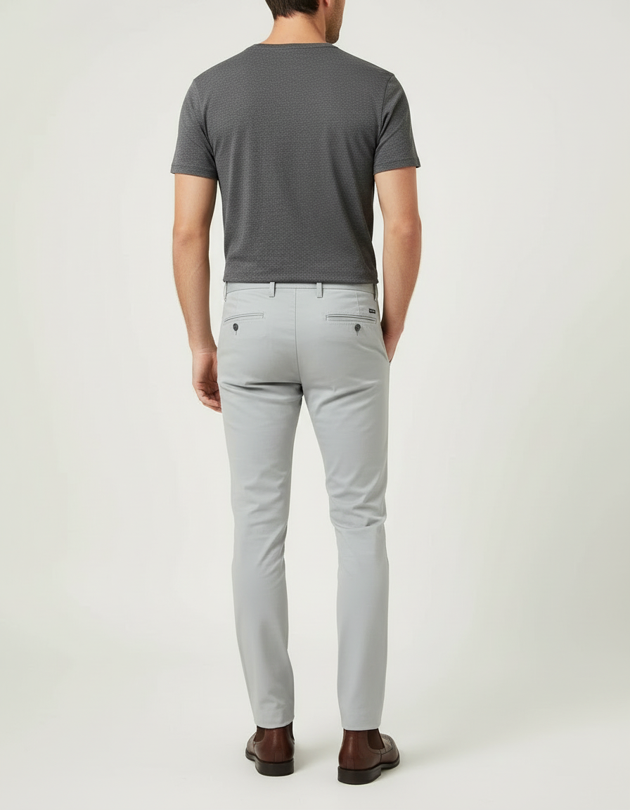 Pantalon Beige Slim Fit Uni Décontracté Coton Homme - Gris - vue 2