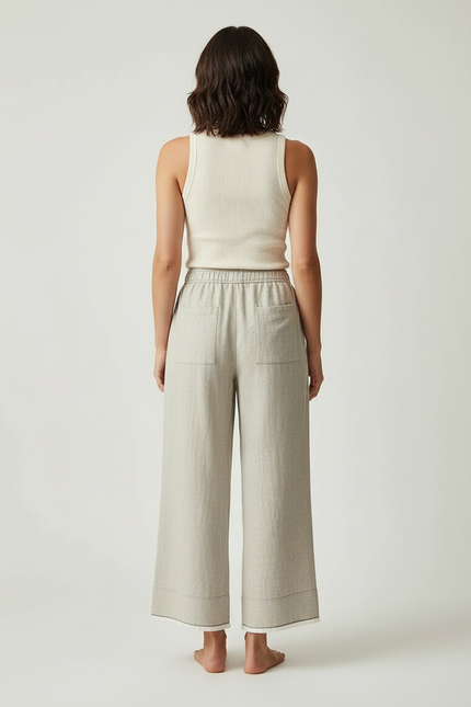 Pantalon Beige Lin Ample Décontracté Fluide - vue 2