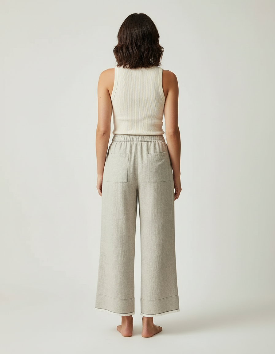 Pantalon Beige Lin Ample Décontracté Fluide - vue 2