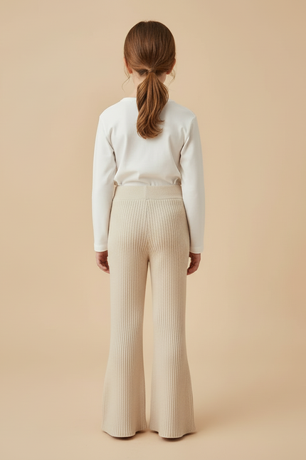 Pantalon Beige Côtelé Tricoté Évasé Enfant Décontracté - Maille - vue 2