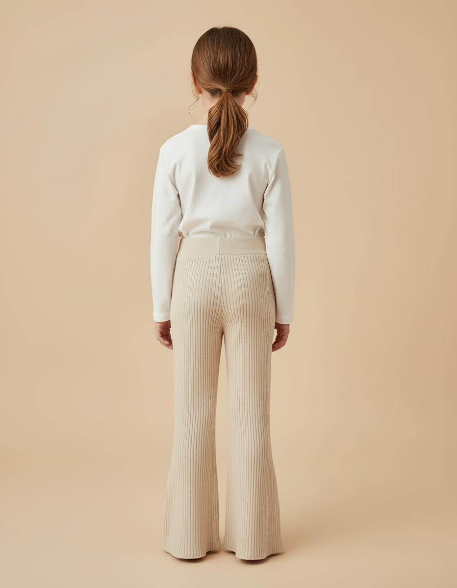 Pantalon Beige Côtelé Tricoté Évasé Enfant Décontracté - Maille - vue 2