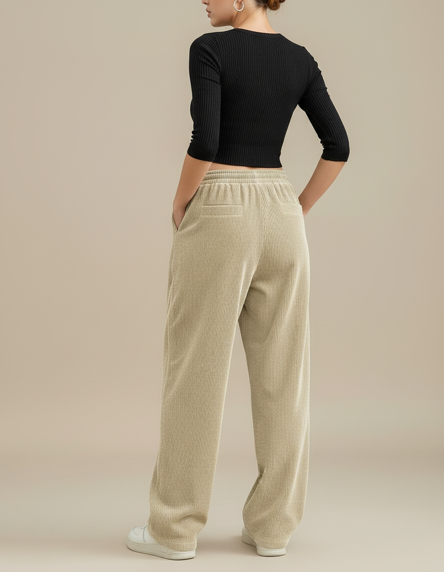 Pantalon Velours Côtelé Beige Femme - Cordé - vue 2