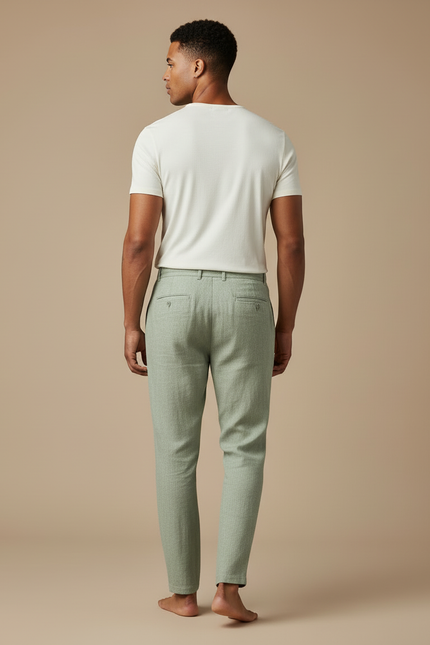 Pantalon Beige Lin Décontracté Ample Homme - Vert - vue 2