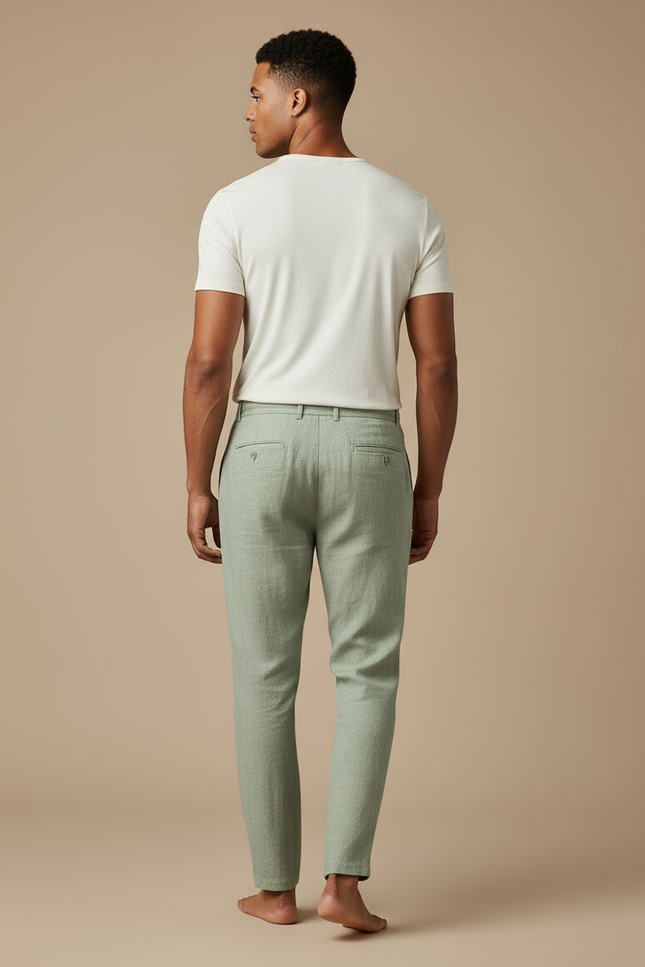 Pantalon Beige Lin Décontracté Ample Homme - Vert - vue 2