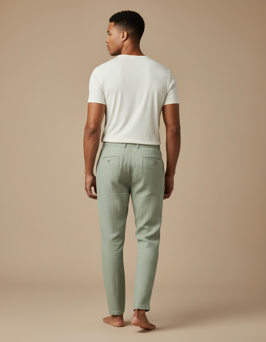 Pantalon Beige Lin Décontracté Ample Homme - Vert - vue 2