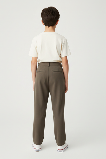 Pantalon Beige Plissé Décontracté Garçon Élegant - Kaki Gabardine - vue 2