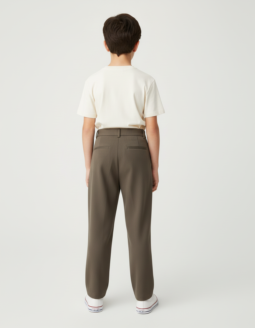 Pantalon Beige Plissé Décontracté Garçon Élegant - Kaki Gabardine - vue 2