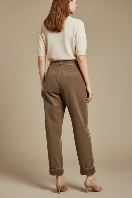 Pantalon Beige Côtelé Ample Décontracté Femme - Cordé - vue 2