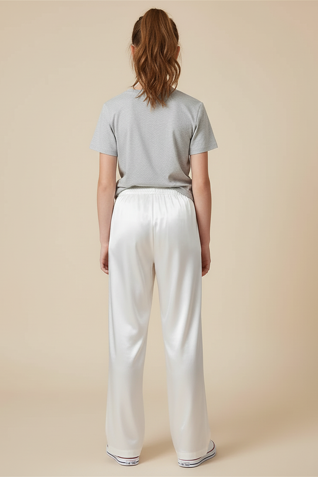 Pantalon Beige Satiné Ample Fluide Décontracté - Blanc - vue 2