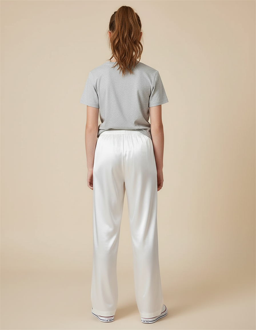 Pantalon Beige Satiné Ample Fluide Décontracté - Blanc - vue 2