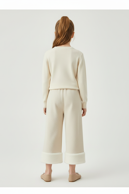 Pantalon Beige Côtelé Large Polaire Hiver Enfant - Maille - vue 2