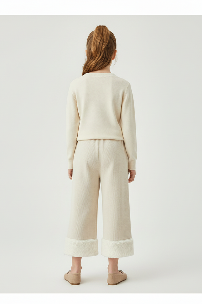 Pantalon Beige Côtelé Large Polaire Hiver Enfant - Maille - vue 2