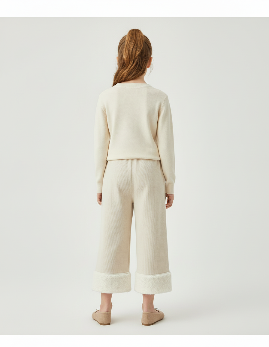Pantalon Beige Côtelé Large Polaire Hiver Enfant - Maille - vue 2