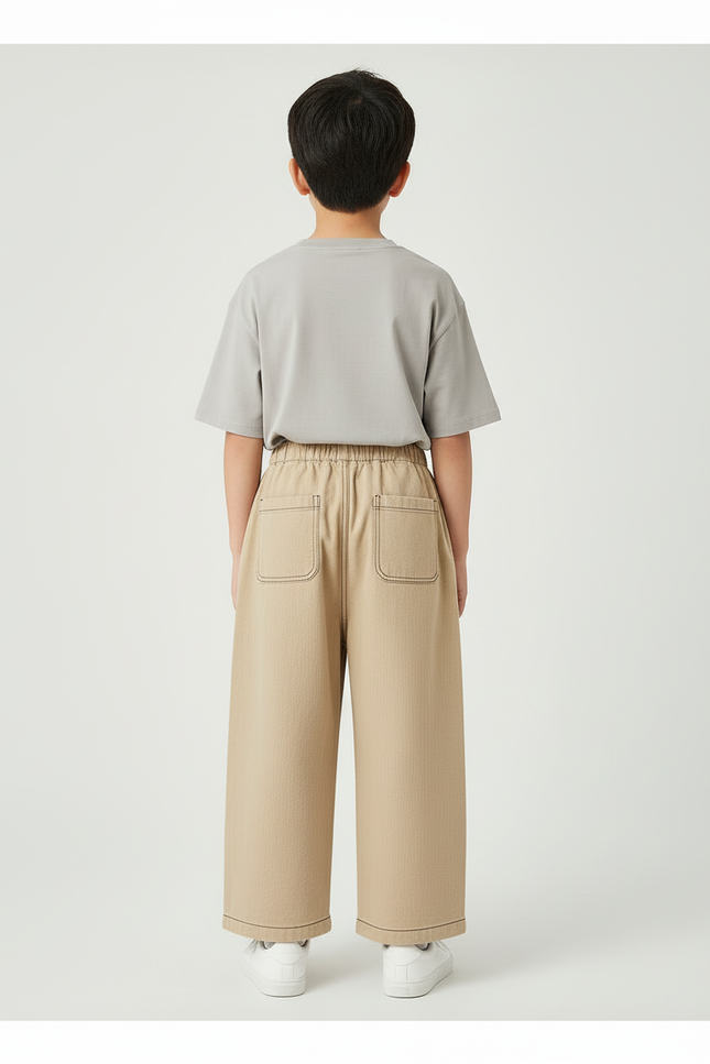 Pantalon Beige Ample Décontracté Surpiqûres Enfant - Toile - vue 2