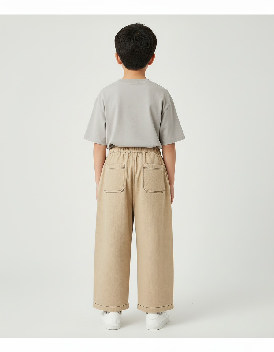 Pantalon Beige Ample Décontracté Surpiqûres Enfant - Toile - vue 2